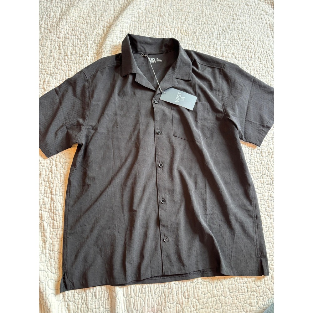 VRST Mens Performance Resort Shirt Pure Black Short Sleeve Textured Size‎ Medium